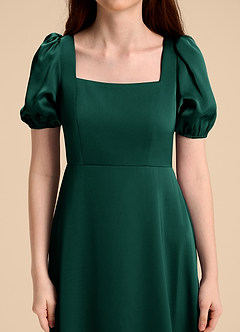 Azazie Briar Junior Emerald A-Line Bow Stretch Satin Dress image8