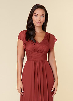 Azazie Reneya Mother of the Bride Dresses Rust A-Line Pleated Mesh Dress image5