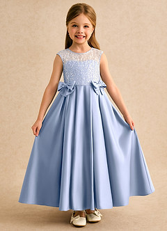 Azazie Candy Girl Final Sale Champagne Ball-Gown Bow Matte Satin Dress image1
