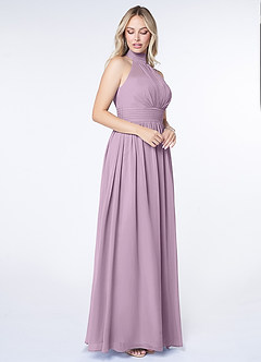 Azazie Iman Robes de demoiselle d'honneur Robe Trapèze en Mousseline de soie Ligne A froncée Glycine image3