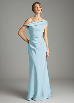 Azazie Emerson Brudtärnklänningar Klä av Sjöjungfru i Stretch Satin Av axeln Himmelsblå image1