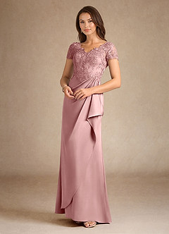 Azazie Santa Ana Mother of the Bride Dresses Dusty Rose A-Line Lace Stretch Satin Dress image7