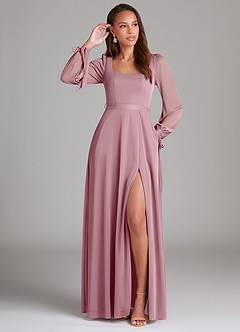 Azazie Leonia Brautjungfernkleider A-Linie Langarm Gittergewebe Kleid Vintage Mauve image1