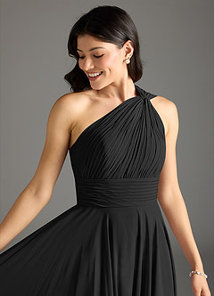 Azazie Charlize Bridesmaid Dresses Black A-Line One Shoulder Chiffon Dress image12