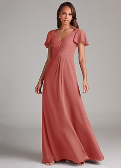 Azazie Soren Bridesmaid Dresses Antique Rose A-Line Ruched Chiffon Dress image6