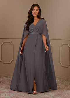 Azazie Isa Mother of the Bride Dresses Steel Grey A-Line V-Neck Pleated Chiffon Dress image1