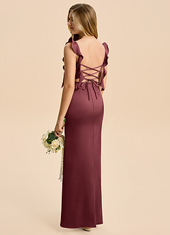 Azazie Jessamine Junior Merlot Sheath Ruched Stretch Satin Dress image4