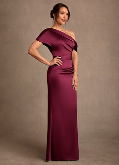 Azazie Rutha Mother of the Bride Dresses Burgundy Sheath One Shoulder Stretch Satin Dress image3