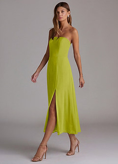 Azazie Wren Abiti da Damigella Abito A-Line in Chiffon Senza Cinturino Citronella image3