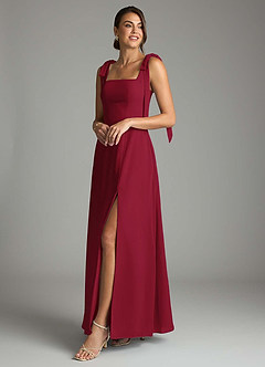 Azazie Debra Bridesmaid Dresses Burgundy A-Line with Pockets Chiffon Convertible Dress image8