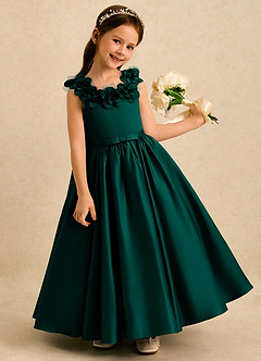 Azazie Eden Robe Demoiselle D'honneur Fillette Robe Princesse en Mat Satiné Plissé Vert Pin image2