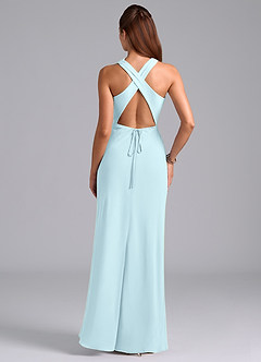 Azazie Evadne Bridesmaid Dresses Cloud Blue Sheath Pleated Chiffon Dress image7