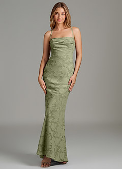 Azazie Ola Bridesmaid Dresses Pistachio Mermaid Corset Floral Burnout Dress image4