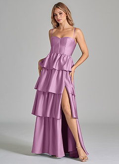 Azazie Faye Bridesmaid Dresses Wisteria A-Line Ruched Stretch Satin Dress image8