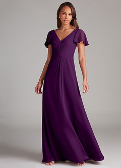 Azazie Soren Bridesmaid Dresses Grape A-Line Ruched Chiffon Dress image3