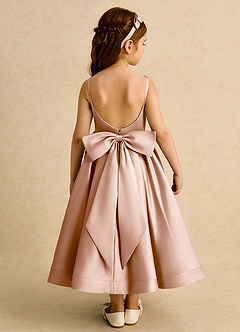 Azazie Babs Flower Girl Dresses Champagne Rose Ball-Gown Pleated Matte Satin Dress image6