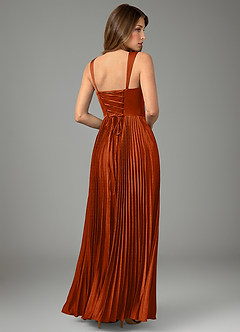 Azazie Avenelle Bridesmaid Dresses Burnt Orange A-Line Corset Stretch Satin Dress image2