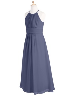 Azazie Bonnie Junior Stormy A-Line Pleated Chiffon Dress image7