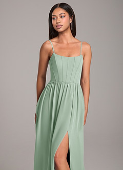Azazie Kailee Bridesmaid Dresses Agave A-Line with Pockets Chiffon Dress image2