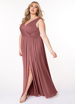 Azazie Tanicia Bridesmaid Dresses Desert Rose A-Line V-Neck Pleated Mesh Dress image7