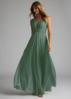 Azazie Gina Bridesmaid Dresses Eucalyptus A-Line V-Neck Pleated Chiffon Dress image2