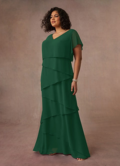 Azazie OHara vestidos de madre de la novia Vestido de Verde Oscuro de Gasa de Corte En A con Cuello en V image13