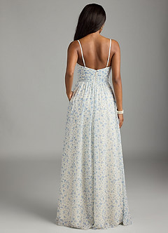 Azazie Alia Bridesmaid Dresses Blue And White Ditsy Floral A-Line Pleated Chiffon Dress image6