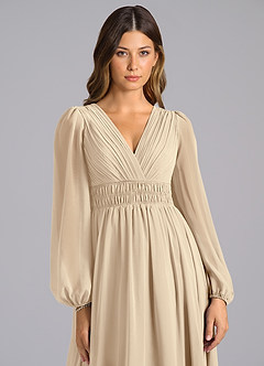 Azazie Palerma Bridesmaid Dresses Champagne A-Line Long Sleeve Chiffon Dress image6