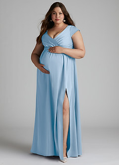 Azazie Allessia Robes de demoiselle d'honneur de maternité Robe Trapèze Plissée Longueur ras du sol Satin extensible image11