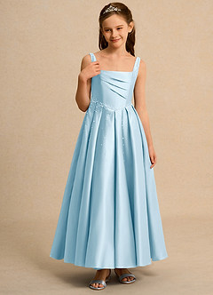 Azazie Mochi Girl Blumenmädchenkleider Ballkleid Plissee Matte Satin Kleid Himmelblau image5