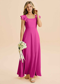 Azazie Bondi Junior Linia A Rozcięcie z boku Satyna elastyczna Długość podłogi Młodsza druhna Sukienka image4