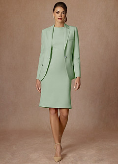 front Kennedy Zakurzona Szałwia Komplet Ze Strukturowaną Marynarką I Eleganckim Garniturem