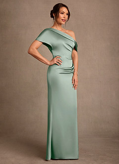 Azazie Rutha Mother of the Bride Dresses Agave Sheath One Shoulder Stretch Satin Dress image3