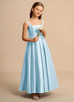 Azazie Mochi Girl Blumenmädchenkleider Ballkleid Plissee Matte Satin Kleid Himmelblau image4