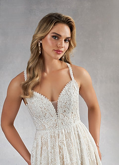 Azazie August Wedding Dresses Diamond White Nude A-Line Lace Dress image6