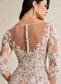 Azazie Neela Final Sale Diamond White Mocha Mermaid V-Neck Lace Tulle Dress image7