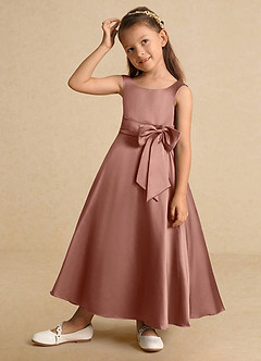 Azazie Lindy vestidos de niña de las flores Vestido de Rosa De Cedro de Satin Mate de Corte En A con Plisado image3