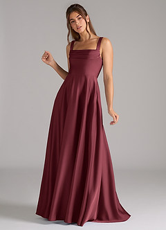 Azazie Shaude Brudtärnklänningar Klänning av A-Linje i Stretch Satin Plisserad Merlot image5