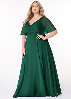 Azazie Pamela Bridesmaid Dresses Emerald A-Line V-Neck Pleated Chiffon Dress image6