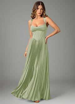 Azazie Avenelle Bridesmaid Dresses Dusty Sage A-Line Corset Stretch Satin Dress image1