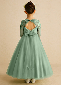 Azazie Precious Flower Girl Dresses Matcha A-Line Lace Tulle Dress image1