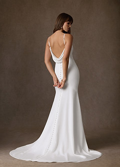 Azazie Farah Wedding Dresses Diamond White Mermaid Crepe Back Satin Dress image2