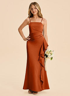 Azazie Lyla Junior Burnt Orange Mermaid Pleated Stretch Satin Dress image3