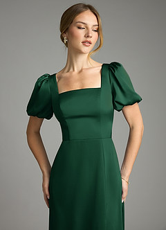 Azazie Fyona Bridesmaid Dresses Dark Green A-Line Pleated Stretch Satin Dress image6