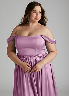 Azazie Morana Brautjungfernkleider Wandelbar A-Linie Schulterfrei Stretch-Satin Kleid Blauregen image17