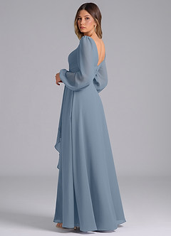 Azazie Omari Bridesmaid Dresses Dusty Blue A-Line Long Sleeve Chiffon Dress image2