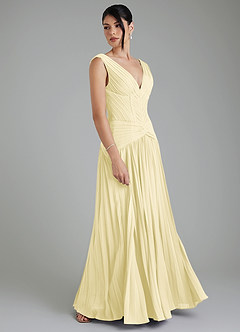 Azazie Kima Bridesmaid Dresses Lemon Sorbet A-Line Pleated Chiffon Dress image6
