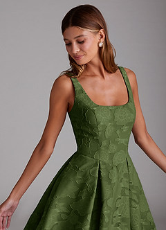 Azazie Amalie Bridesmaid Dresses Olive A-Line Pleated Floral Burnout Dress image5