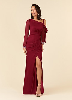 Azazie Marna Mother of the Bride Dresses Burgundy Sheath One Shoulder Mesh Dress image1