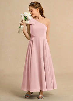 Azazie Guppy Girls Formal Blumenmädchenkleider A-Linie One-Shoulder Chiffon Kleid Puderrosa image5